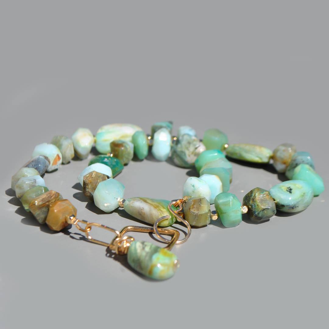 collier opale du pérou brute bleu verte-5