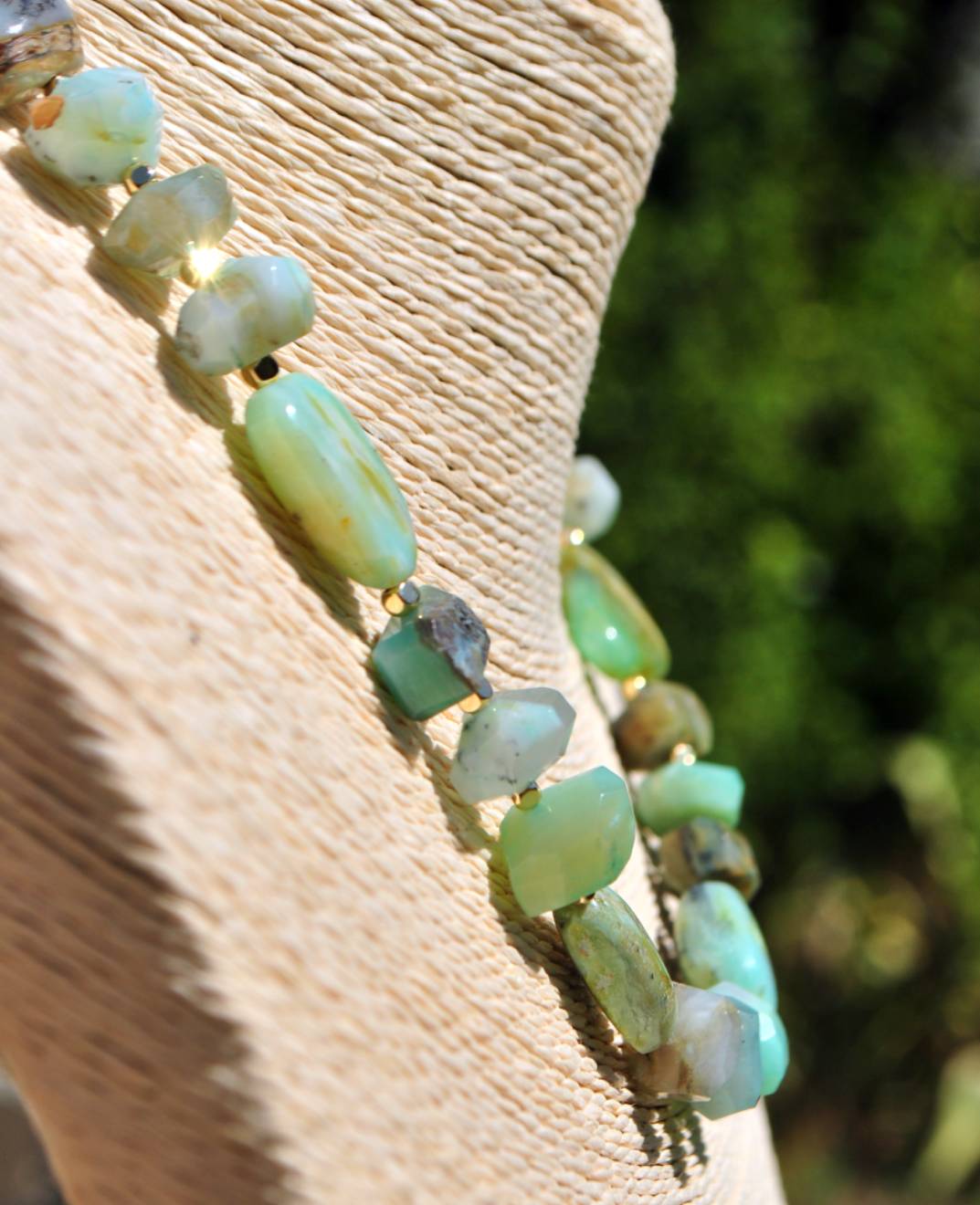 collier opale du pérou brute bleu verte-B