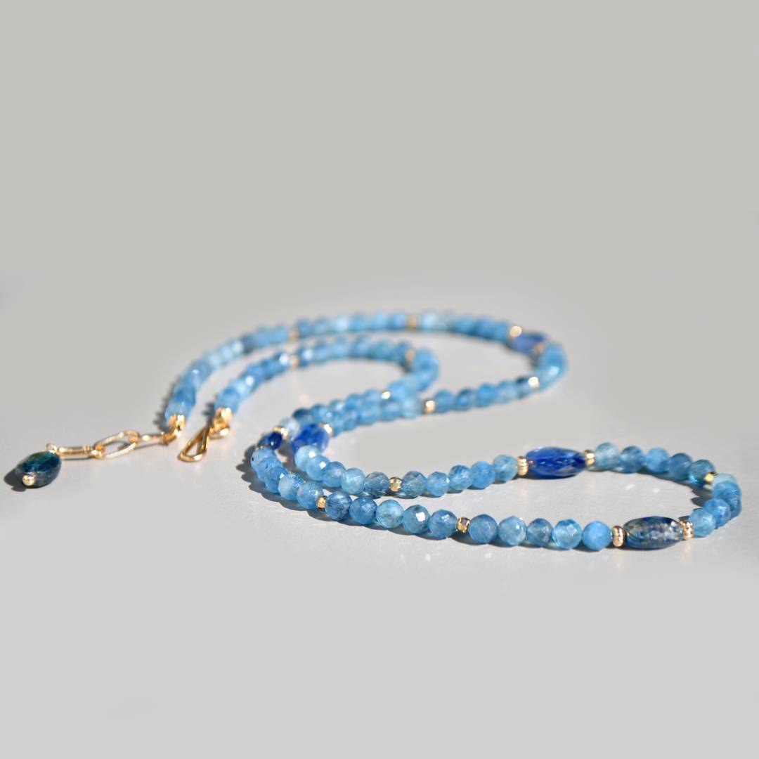 Collier Cyanite bleue Aigue marine Or14K --2