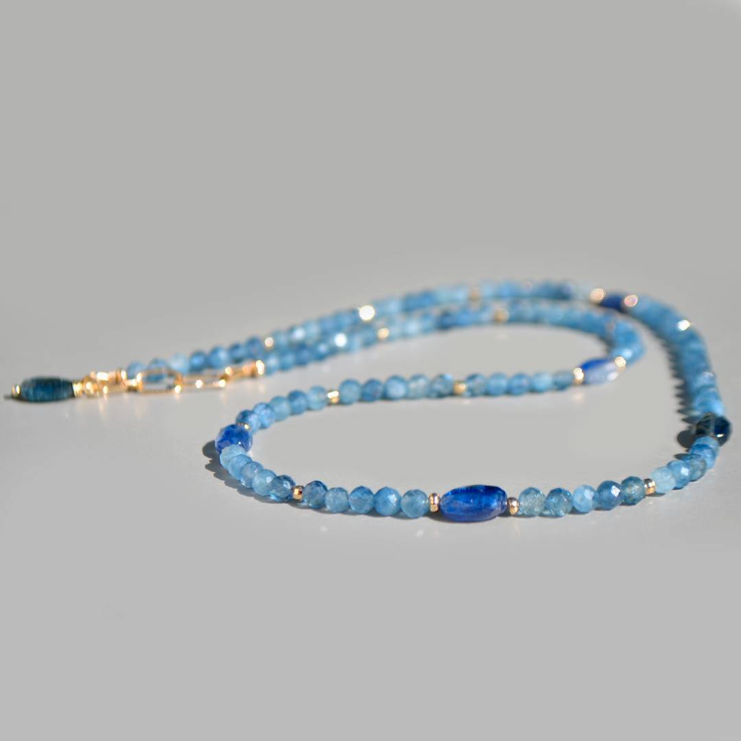 Collier Cyanite bleue Aigue marine Or14K -7