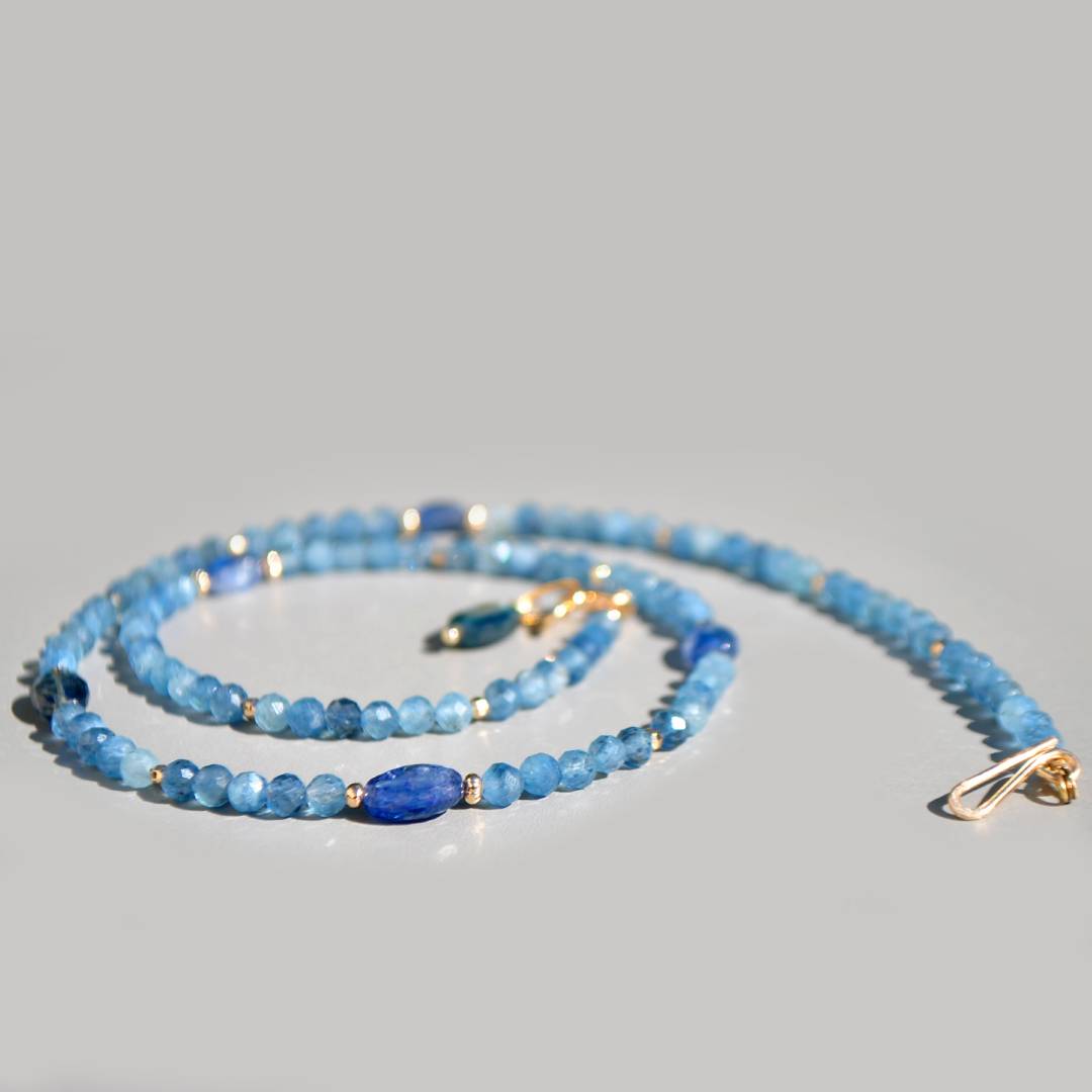 Collier Cyanite bleue Aigue marine Or14K -4