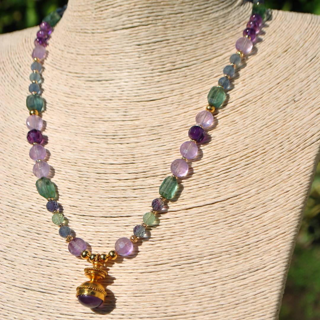 collier pendentif lanterne amethyste fluorite or-C