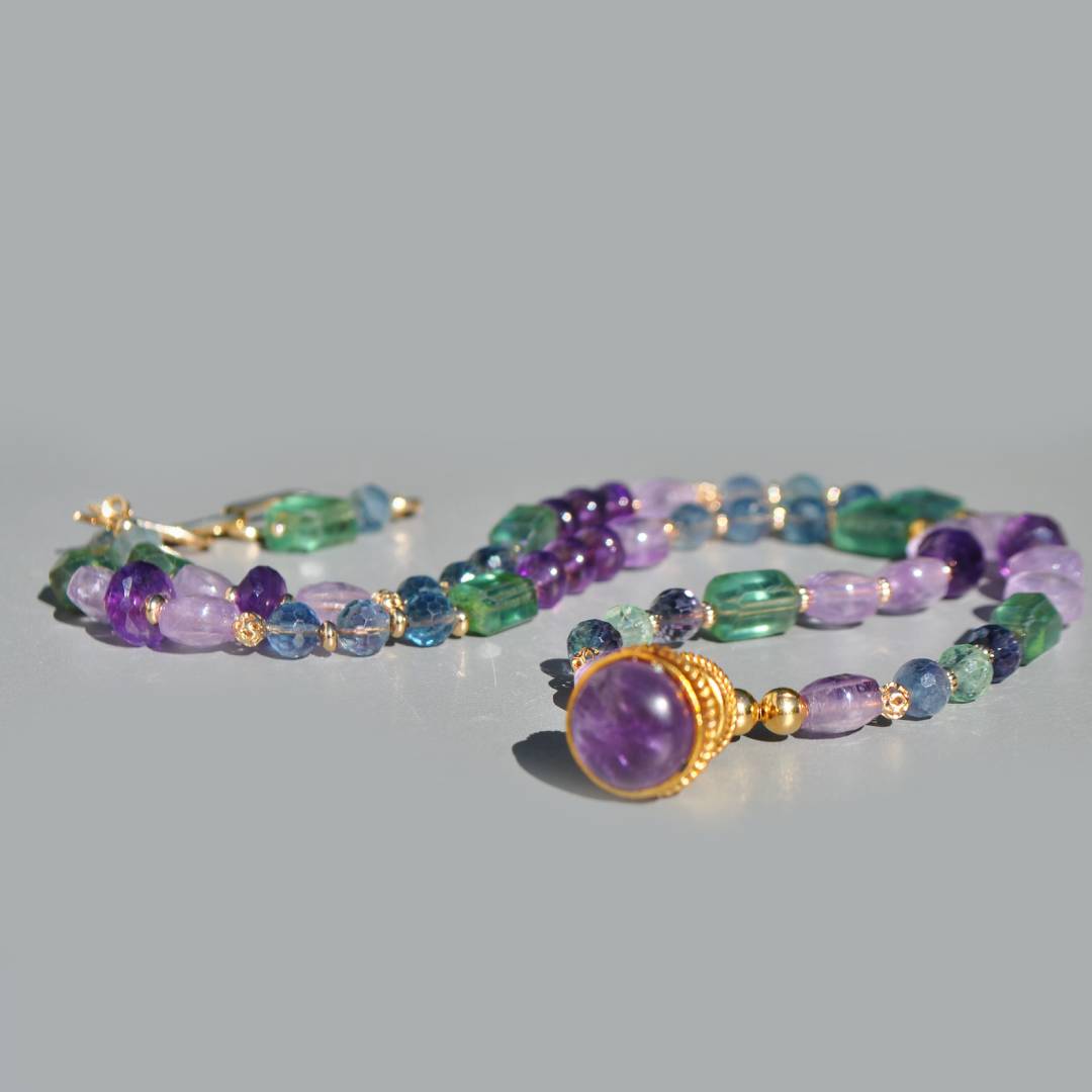 collier pendentif lanterne amethyste fluorite or