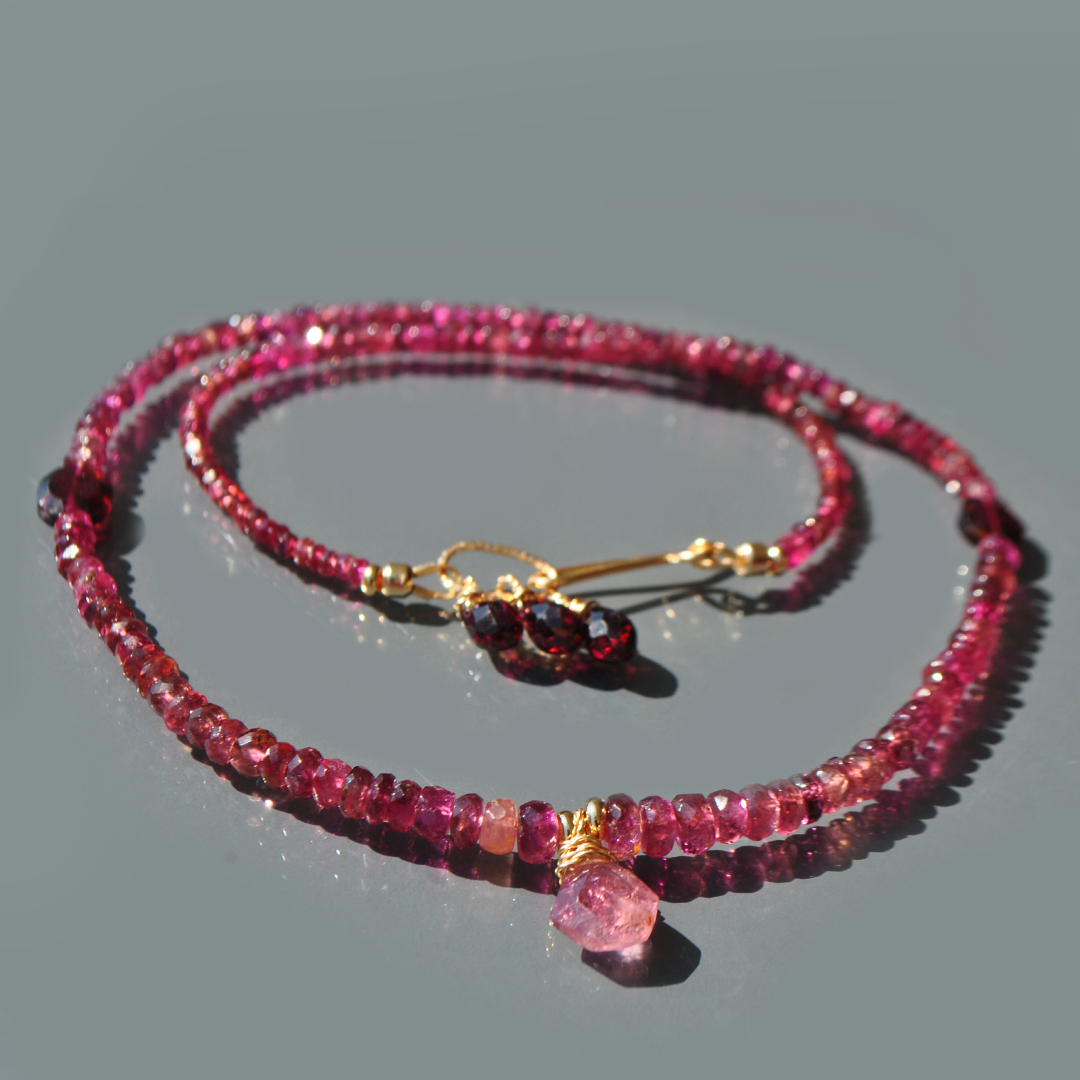 Collier de Tourmaline rose et Grenat Rhodolite