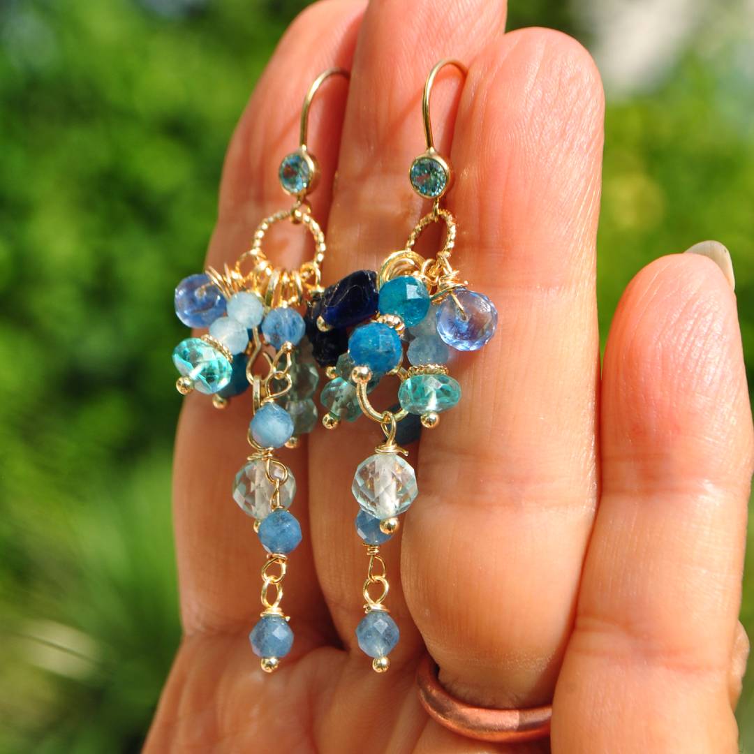 Boucles doreilles pendentes pierres bleues-2