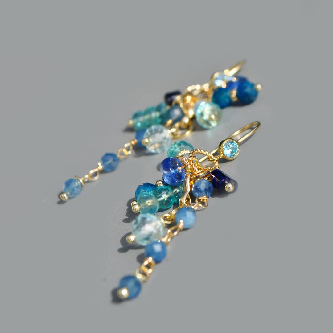 Boucles doreilles pendentes pierres bleues-4