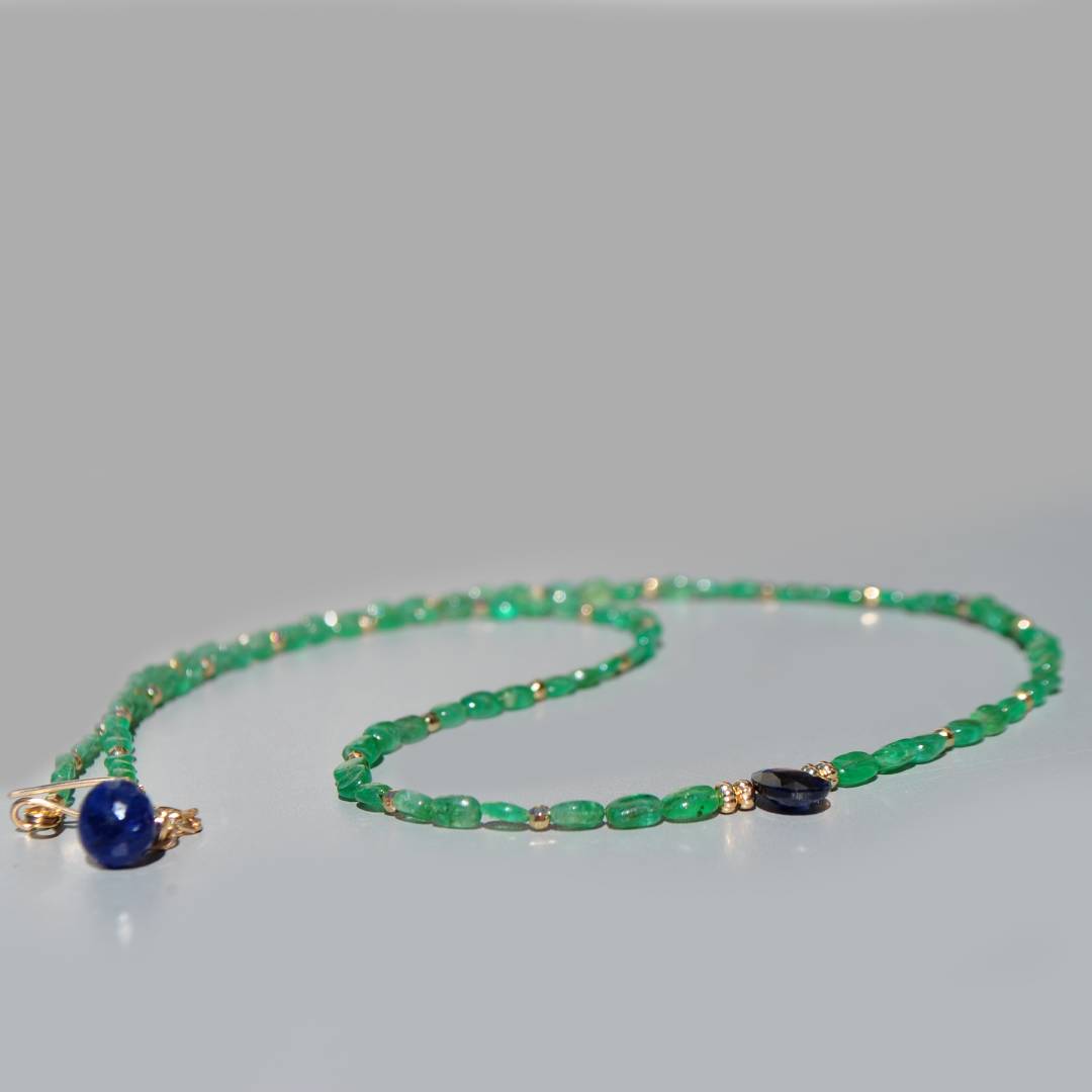 Collier Emeraude zambie Saphir thailande bleu