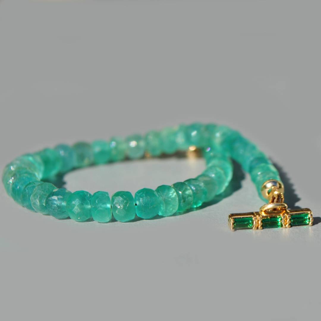 Bracelet emeraude de zambie vert lumineux fermoir T zircon vert-5