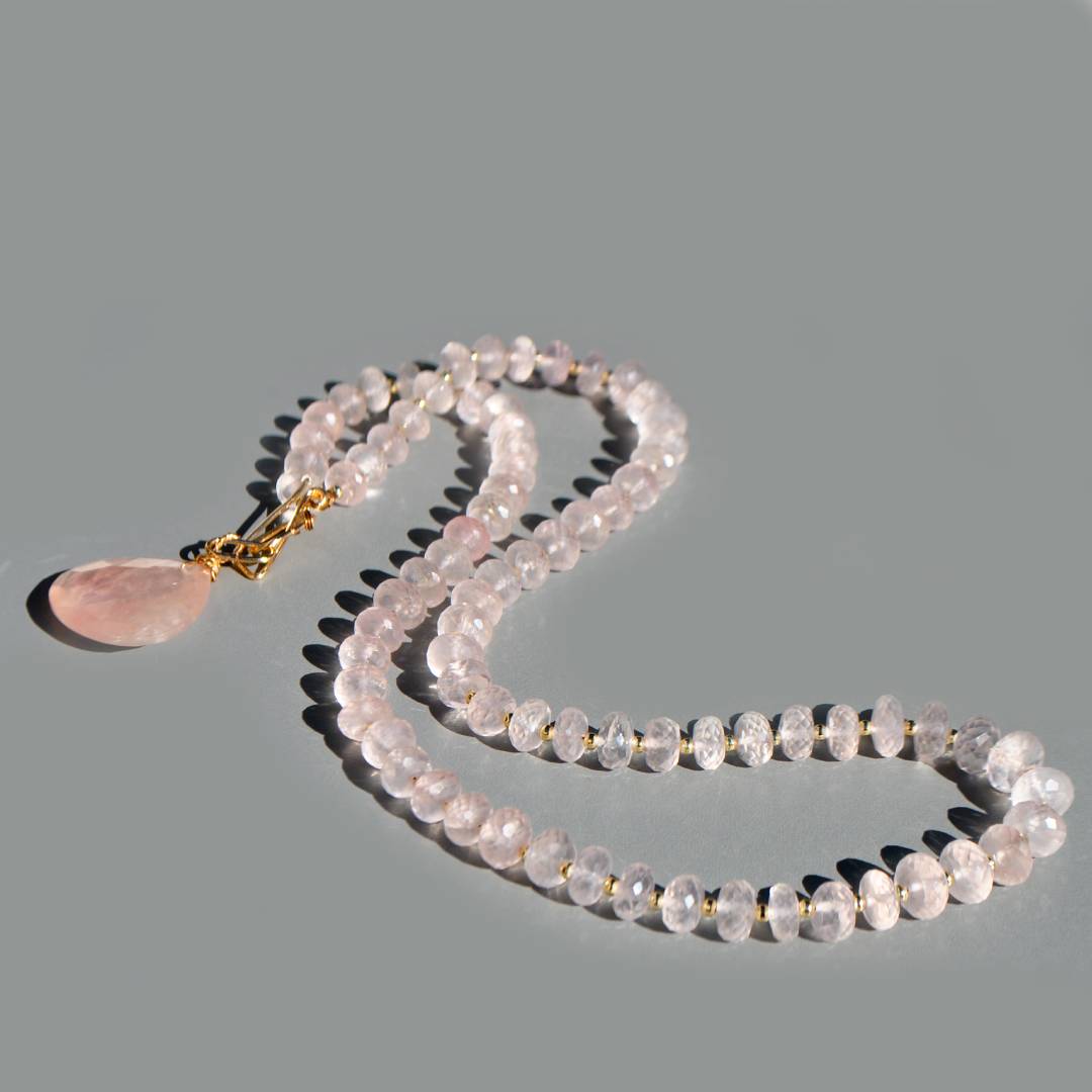 collier long perle facette de quartz rose naturelle-5