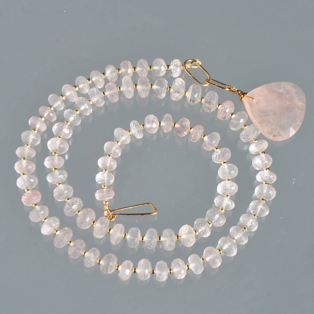 Collier long quartz rose facettes pendentif projet