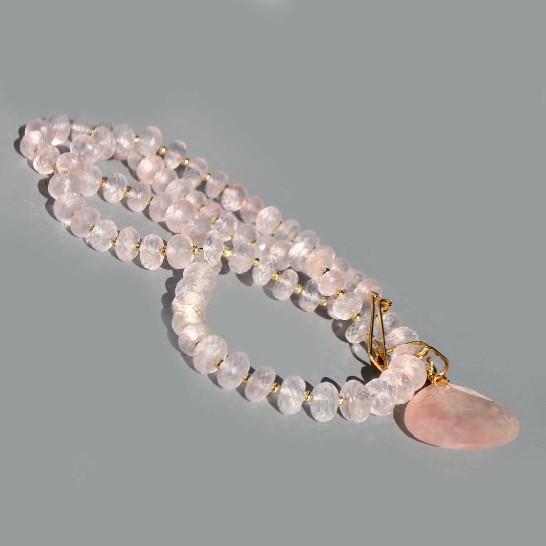 collier long perle facette de quartz rose naturelle-8