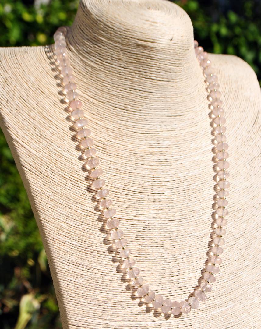 collier long perle facette de quartz rose naturelle-9