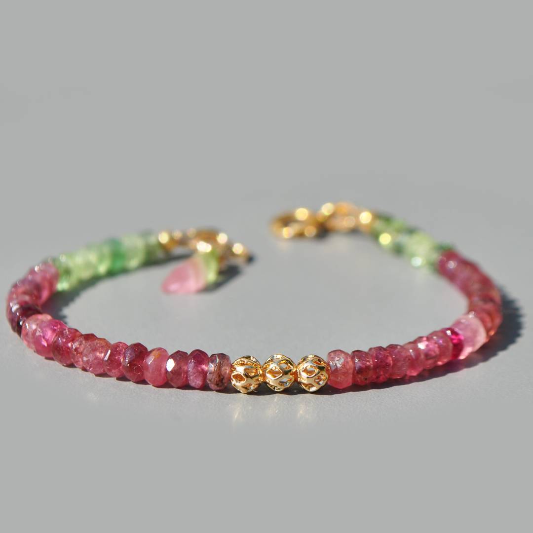 bracelet tourmaline rose verte pendentif pastèque-2