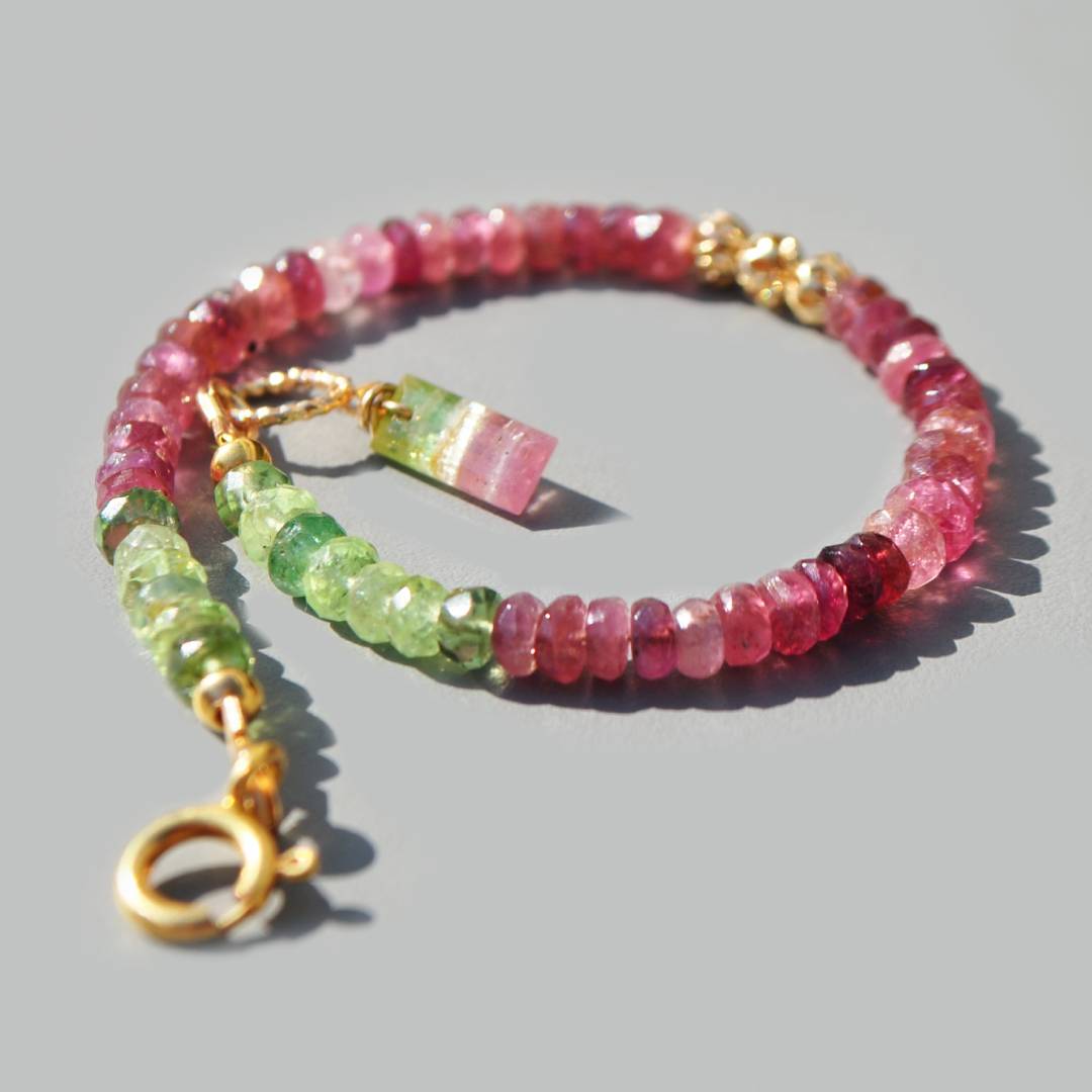 bracelet tourmaline rose verte pendentif pastèque-7