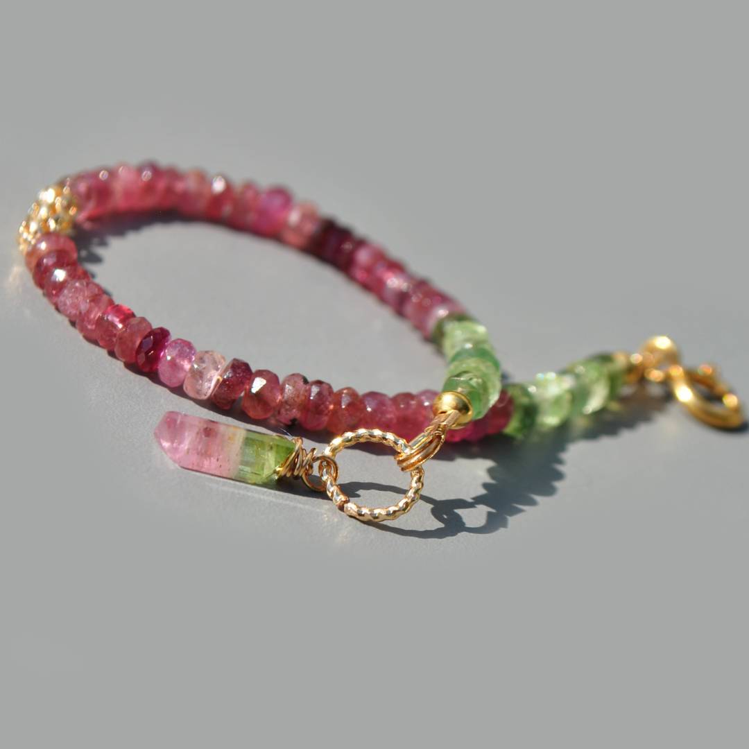 bracelet tourmaline rose verte pendentif pastèque-3