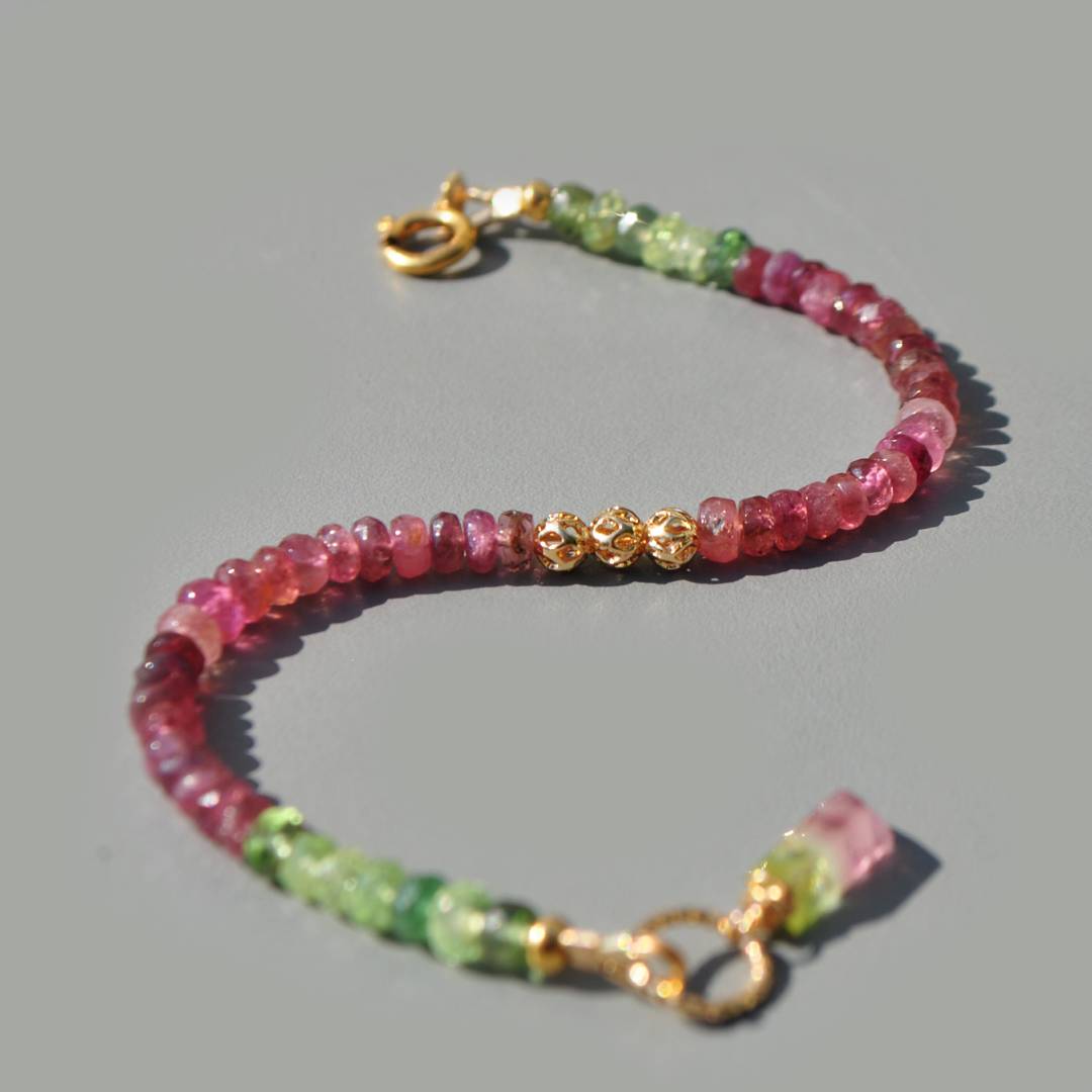 bracelet tourmaline rose verte pendentif pastèque