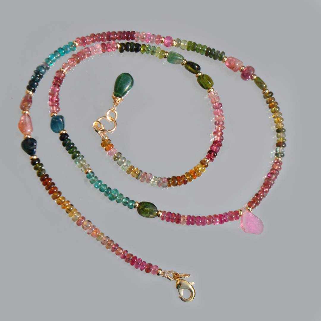 collier tourmaline multicolore goutte tourmaline rose clair brute