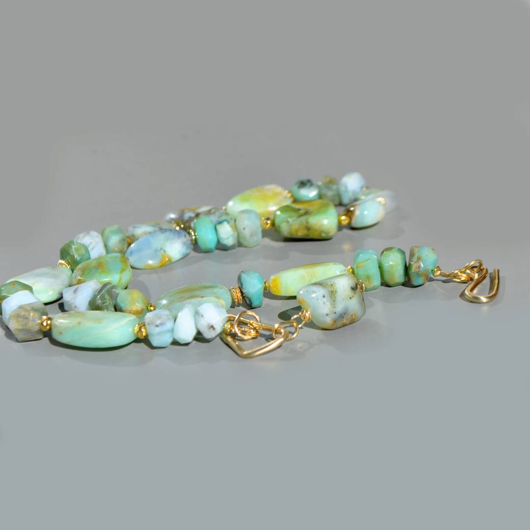 Collier Opale Bleue Verte du Pérou – Grosses Pierres Naturelles Baroques – Gold Filled 14K-9