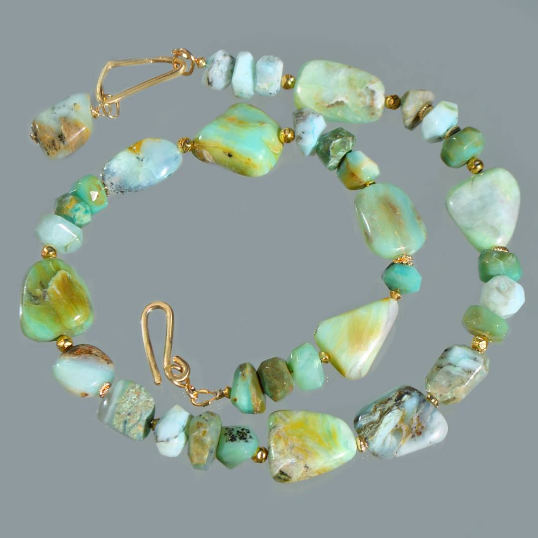 collier imposant opale du pérou bleue vert gold filled 14K