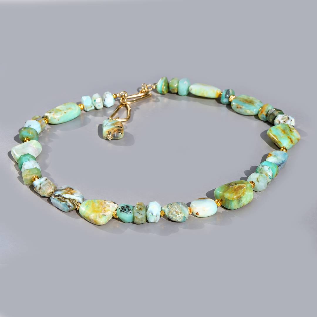 Collier Opale Bleue Verte du Pérou – Grosses Pierres Naturelles Baroques – Gold Filled 14K-8