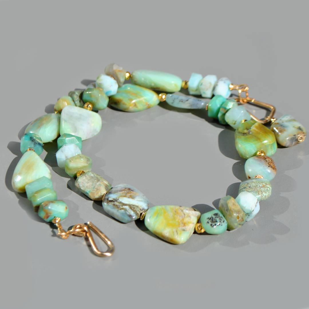 Collier Opale Bleue Verte du Pérou – Grosses Pierres Naturelles Baroques – Gold Filled 14K-2