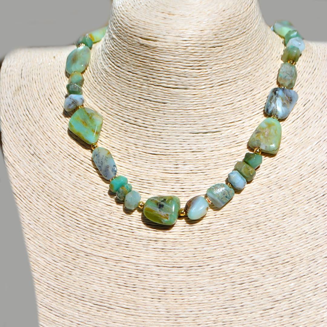 Collier Opale Bleue Verte du Pérou – Grosses Pierres Naturelles Baroques – Gold Filled 14K-9 (1)