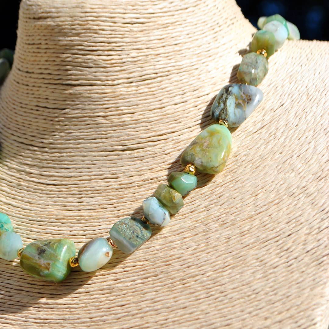 Collier Opale Bleue Verte du Pérou – Grosses Pierres Naturelles Baroques – Gold Filled 14K-N