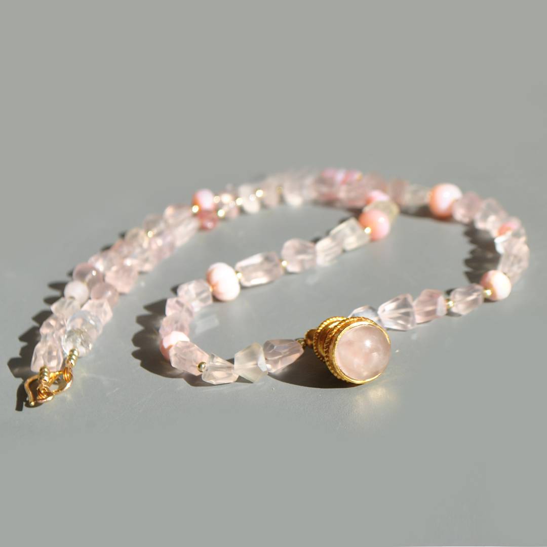 collier pendentif lanterne quartz rose-2