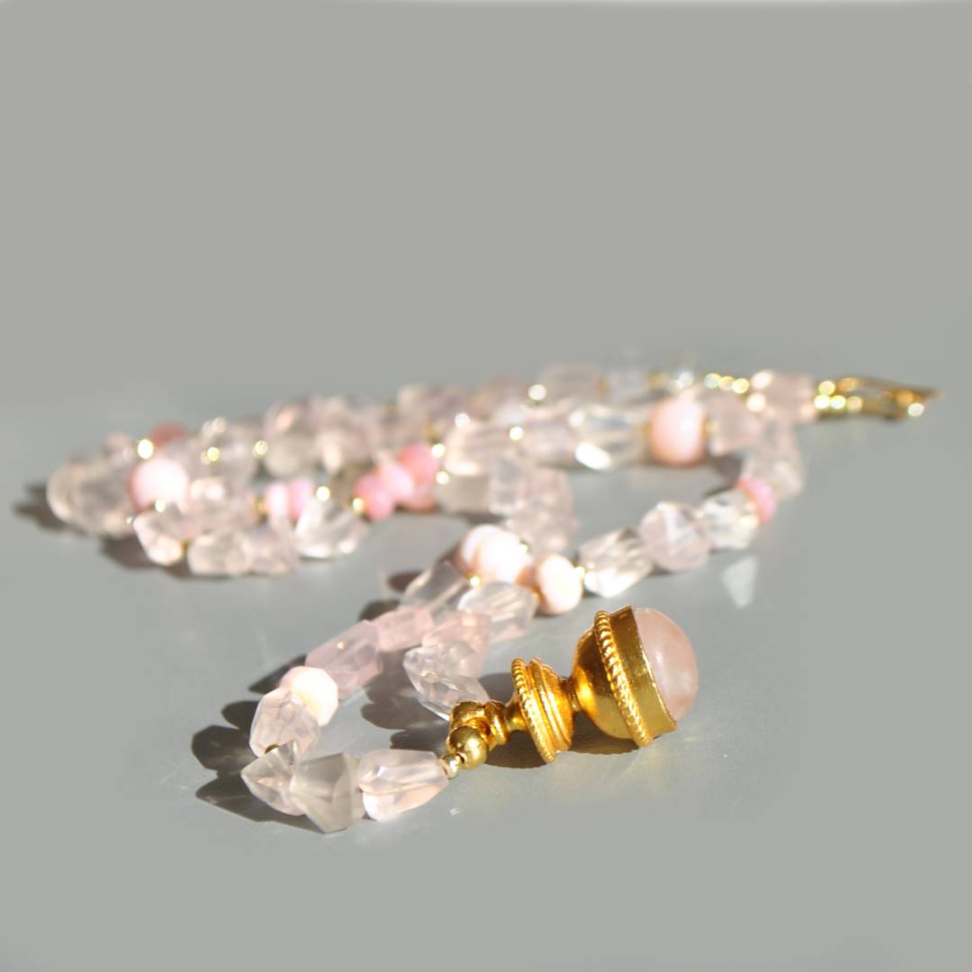 collier pendentif lanterne quartz rose