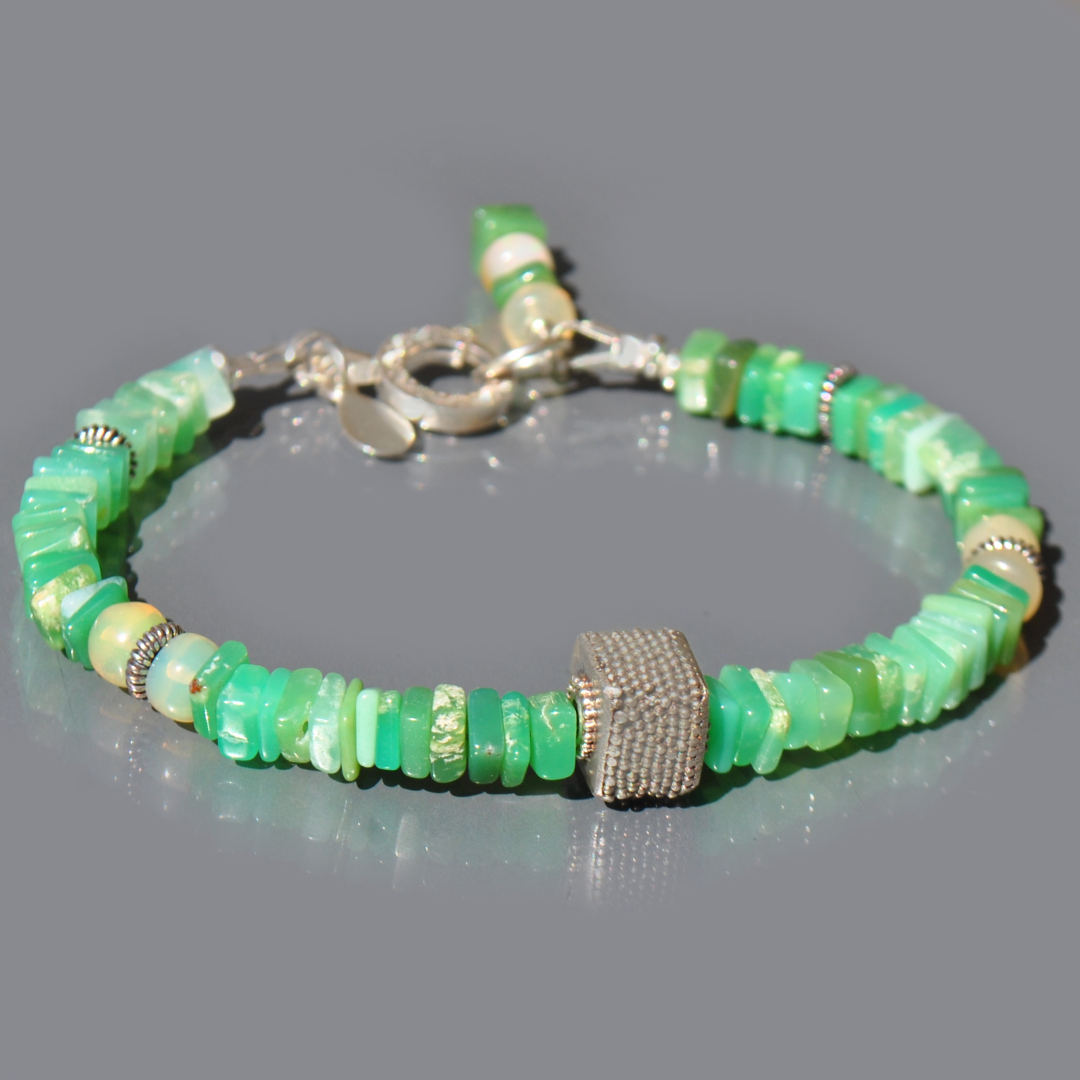 Bracelet Chrysoprase Opale Argent 925 de Bali