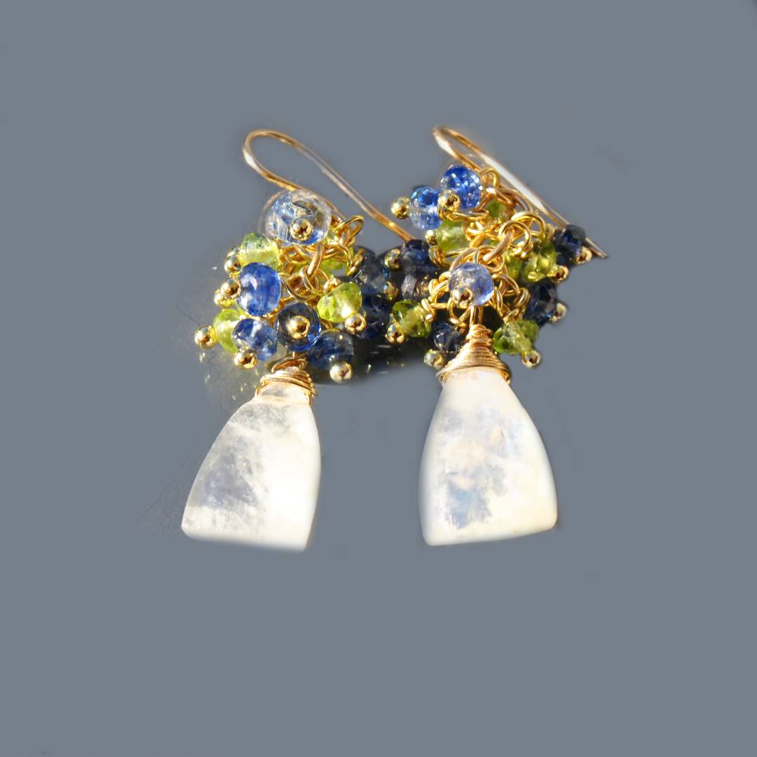 Boucles doreilles Pierre de lune Cyanite