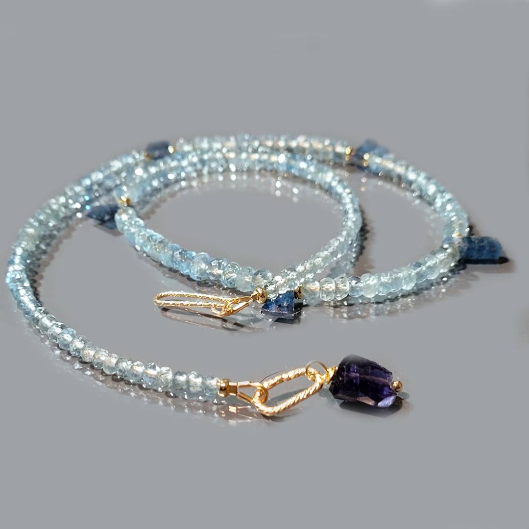 Collier aigue marine Cyanite iolite-2