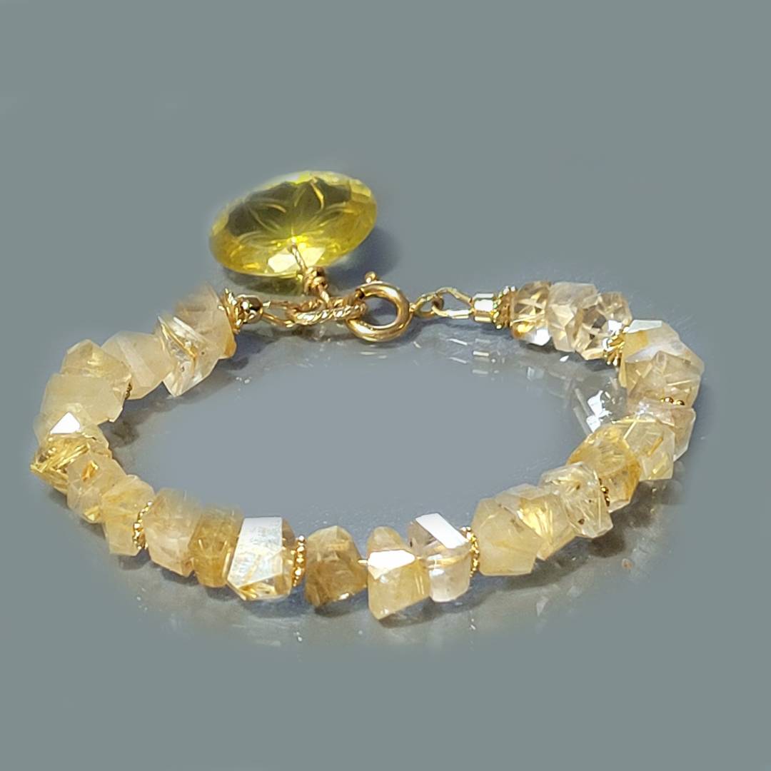 bracelet quartz rutile taillé citron-5