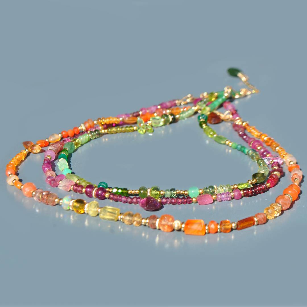 collier muticolore orange rose vert