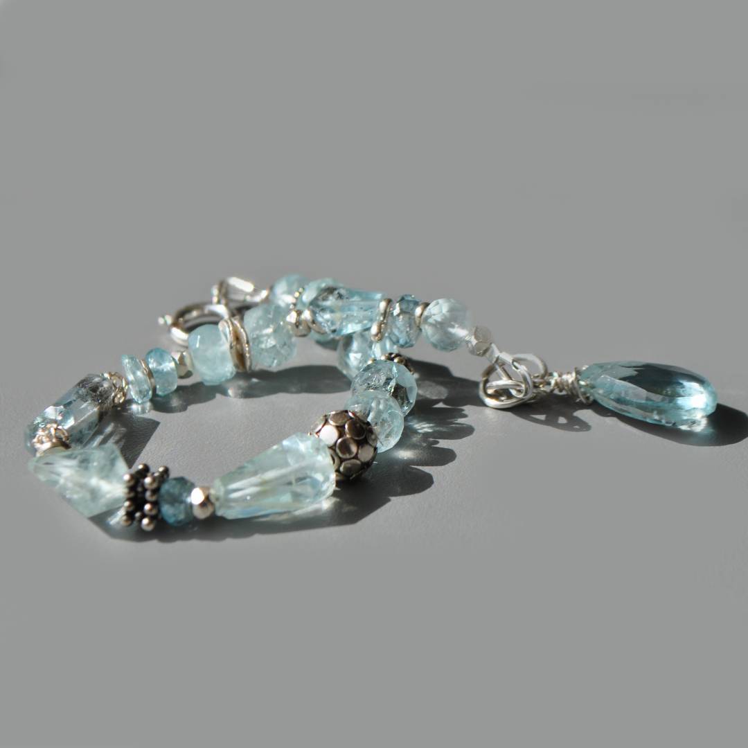 Bracelet pour Mariée en Aigue Marine et Argent
