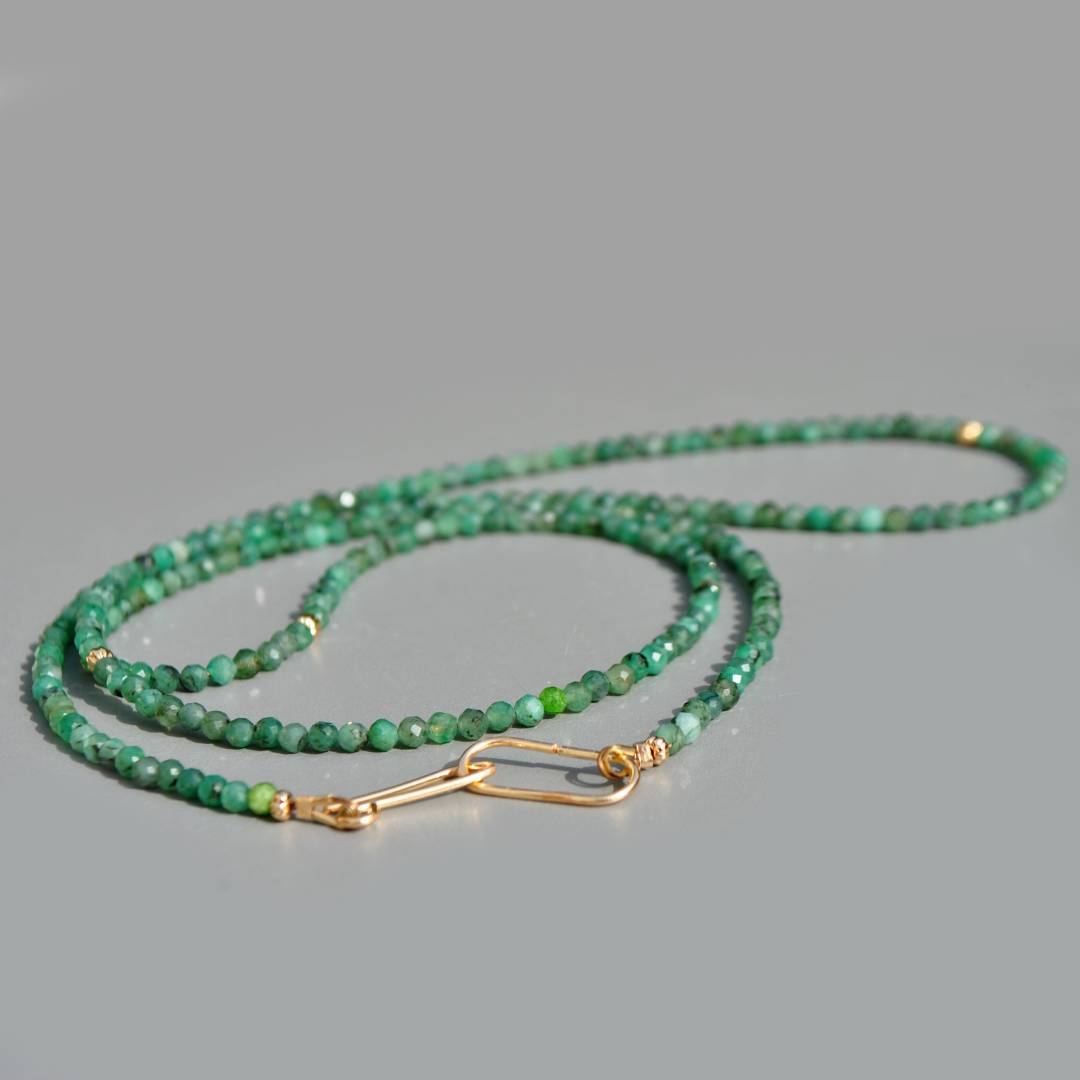 Sautoir Émeraude naturelle – Gold Filled 14K