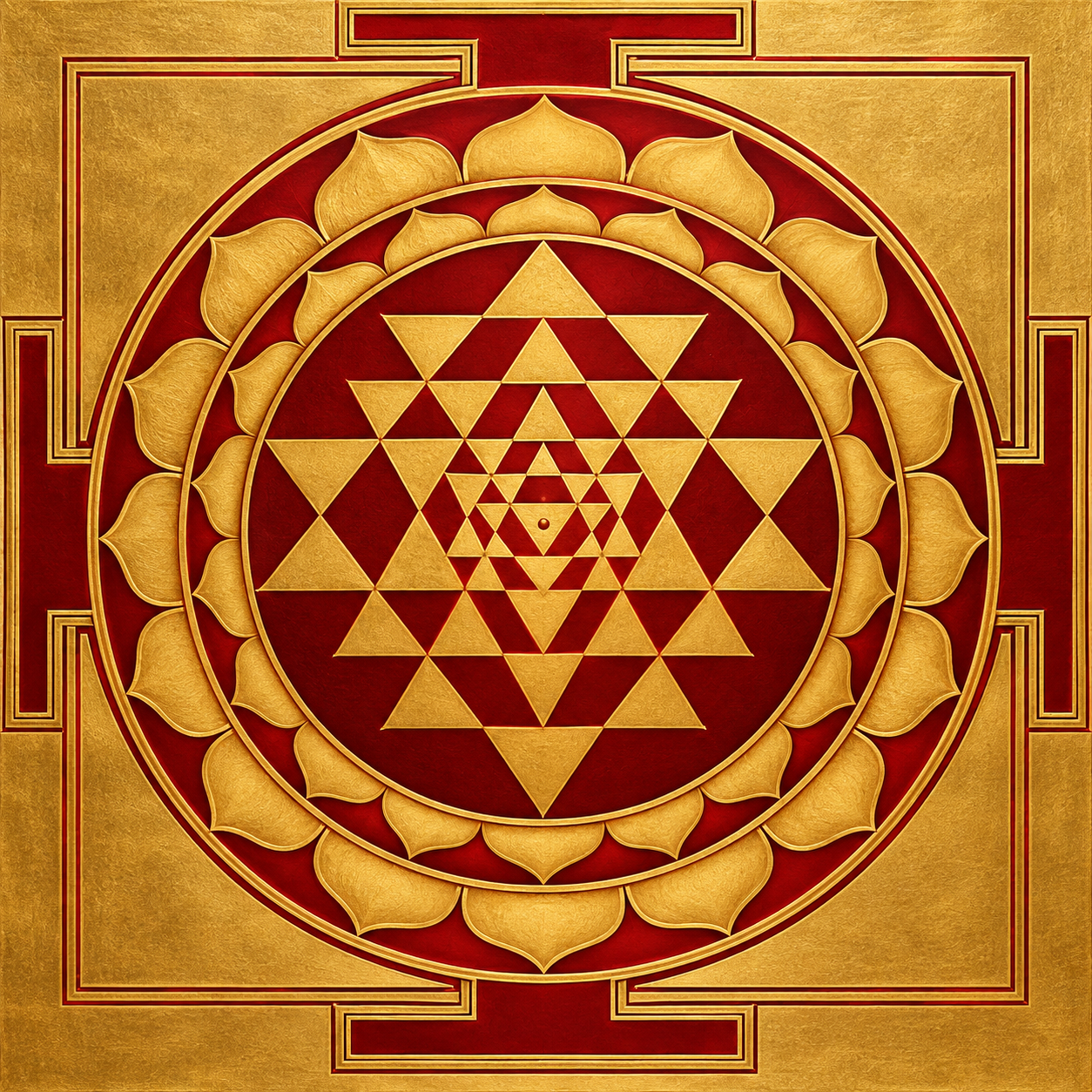 Sri Yantra constitué de neuf triangles imbriqués