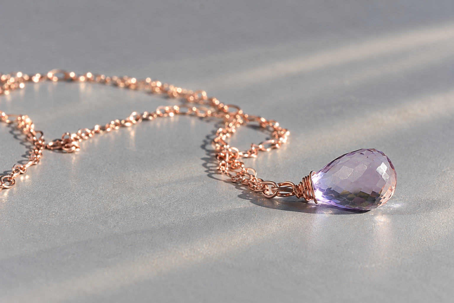 Collier goutte en Améthyste rose gold filled 14K
