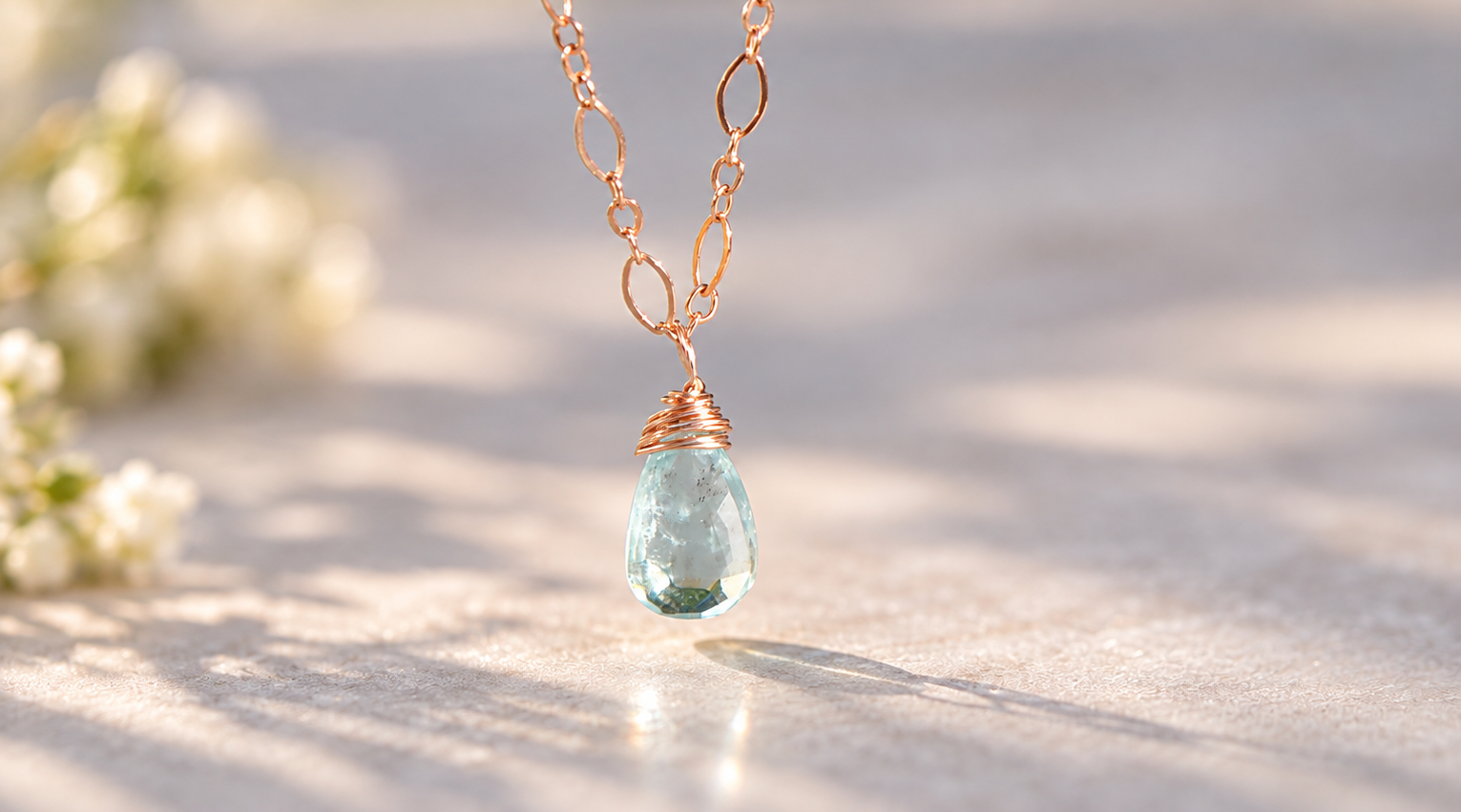 Pendentif goutte d'aigue marine naturelle