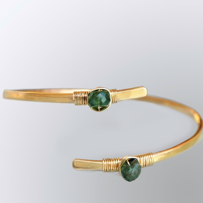 Bracelet jonc manchette émeraude Or14K