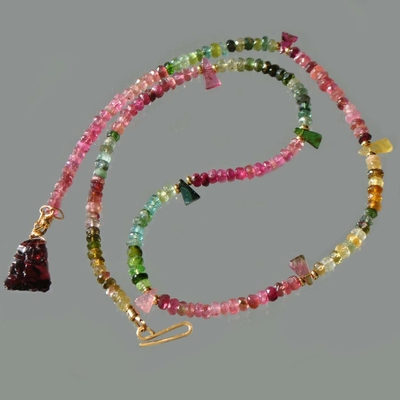 Collier Tourmaline multicolore Grenat brut Or 14K