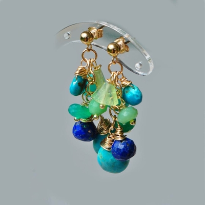 boucle d'oreille clou or turquoise lapis amazonite péridot chrysoprase-6