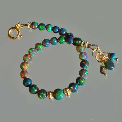 bracelet opale noire perle boule -4