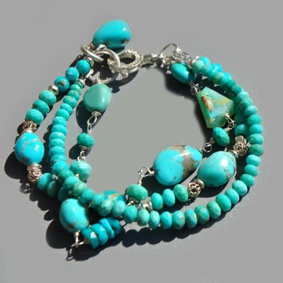 bracelet turquoise argent 3 rangs-9