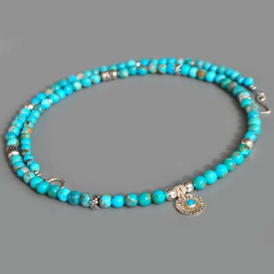 collier turquoise argent charm soleil-2