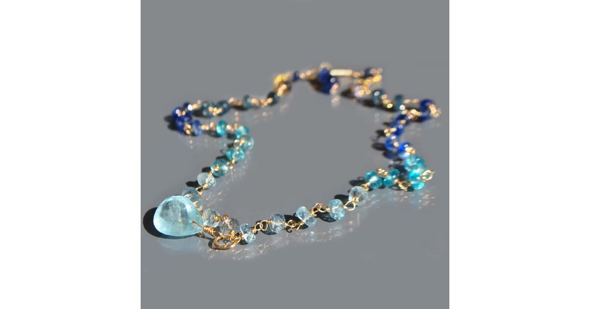 Collier Ras Du Cou En Argent 925 Avec Péridots, Apatites, Cyanites Et Aigues-marines - Neuf Avec étiquettes