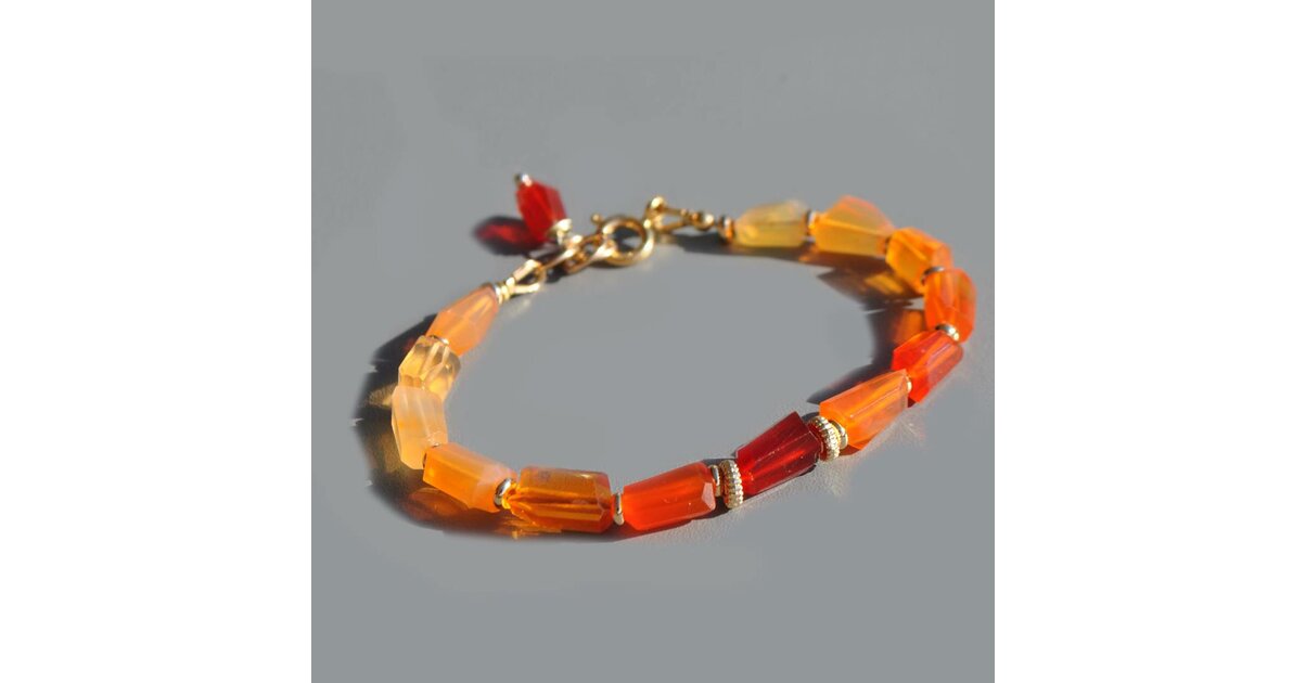 Bracelet Précolombien En Pierres Naturelles : Opale Jaune, Sodalite Et Cornaline - Total 115 Carats