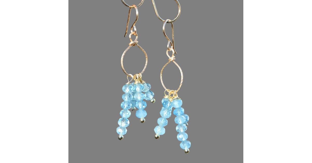 Boucles D'oreilles Gold Filled Aigue-marine Et Tanzanite - Dormeuses Style Boucle