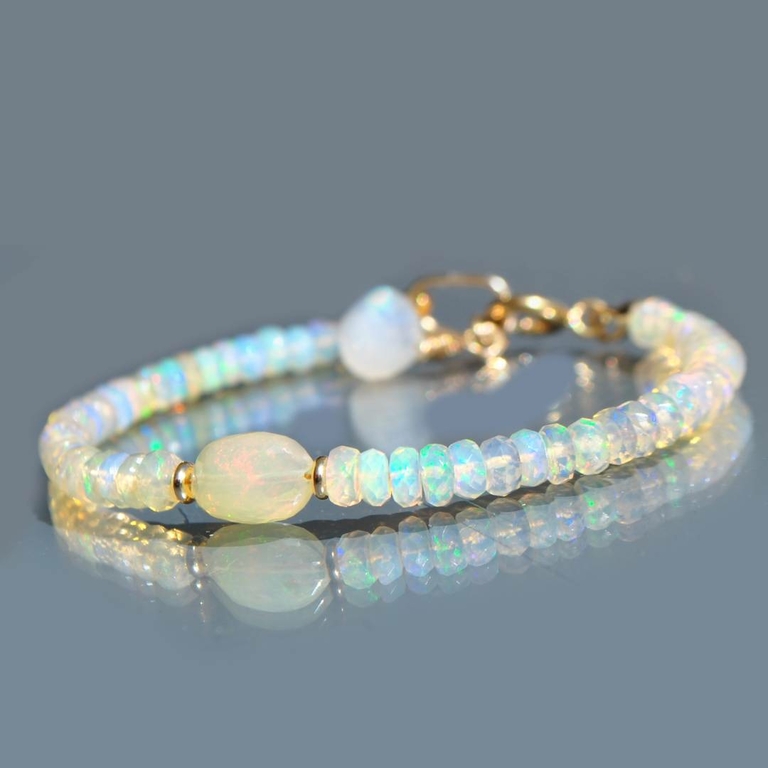 Bracelet Perles Opale Jaune D'Australie - Fabrication Française - Taille Personnalisable