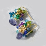 Boucles doreilles grappe multi-pierres précieuses-Saphir deau-D